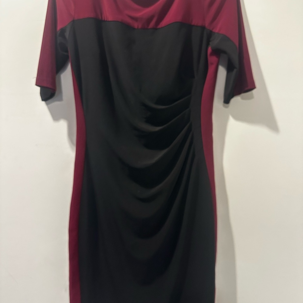 Ralph Lauren rouched Black and Burgundy bodycon Dress size 8